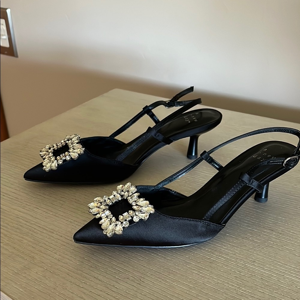A New Day Black Heels with Crystal Embellishment